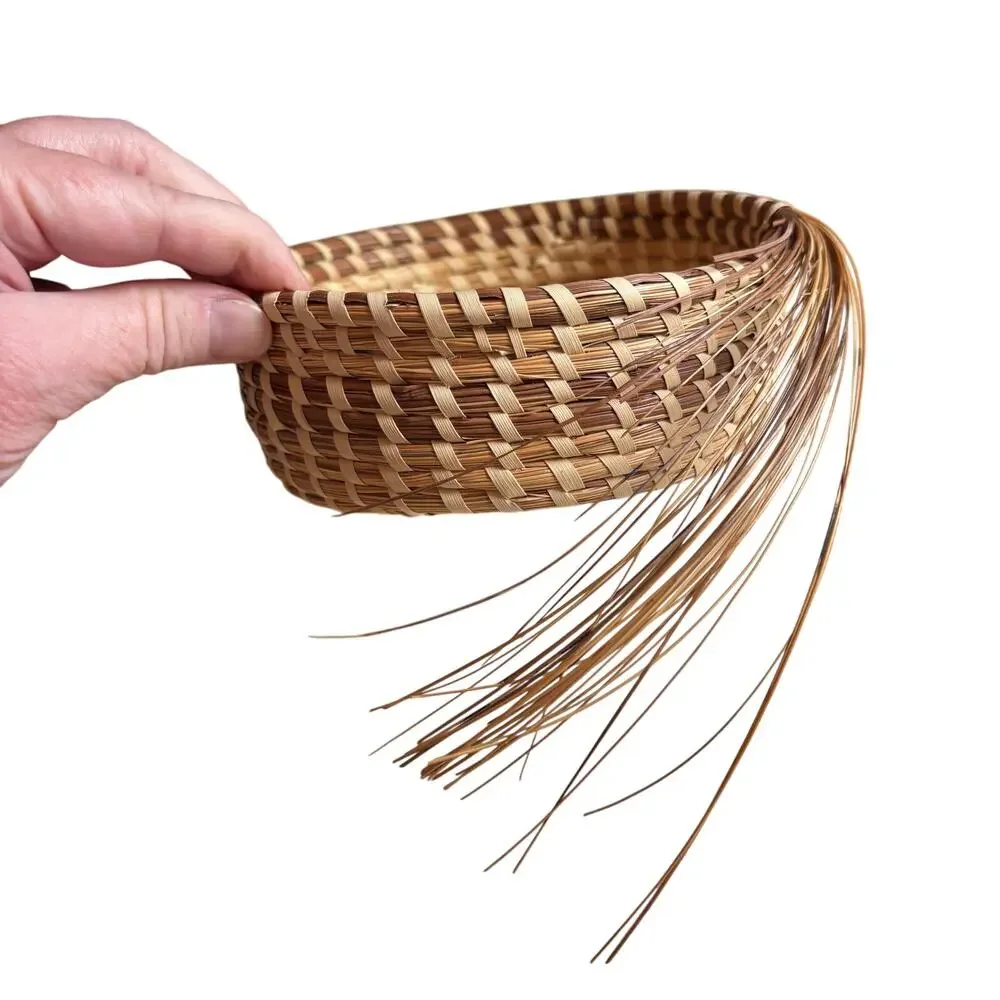 Hand woven basket Gullah style sweet Palmetto grass shallow decorative straw